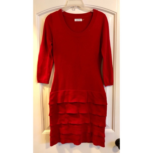 calvin klein red sweater dress
